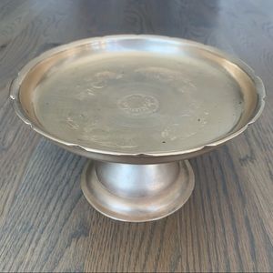 Vintage Footed Etched Brass Altar Dish Bowl Pedestal Asian Engraving